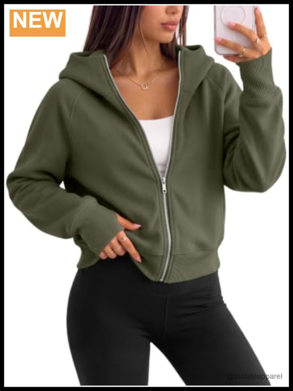 Womens Zip Up Cropped Hoodie Cotton Polyester Fleece Sweatshirt